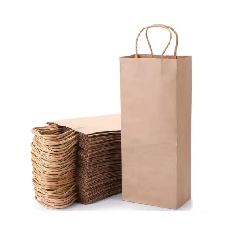 กระเป๋าถุงกระดาษคราฟท์  ใส่อาหาร ไวน์ เบเกอรี่ มีหูหิ้ว สีน้ำตาล 21*27*11cm  