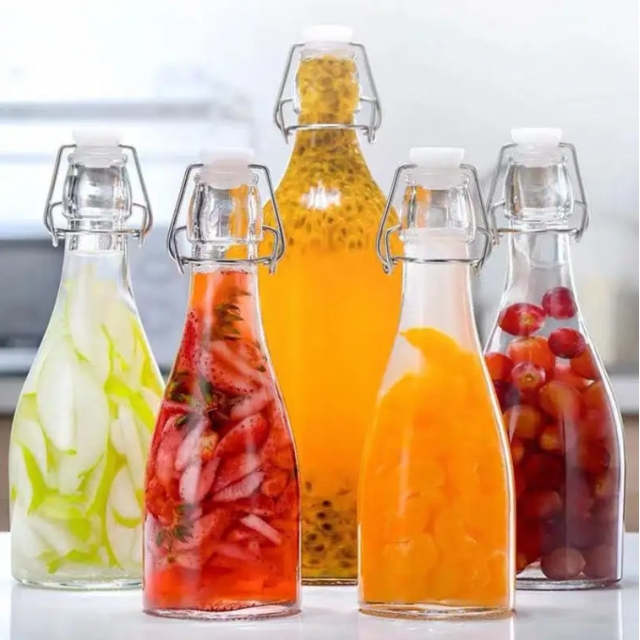 ขวดแก้วสีใส พร้อมฝาสวิงแคป ขวดแก้วมีจุกล็อก ขนาด 500/750/1000 ml  