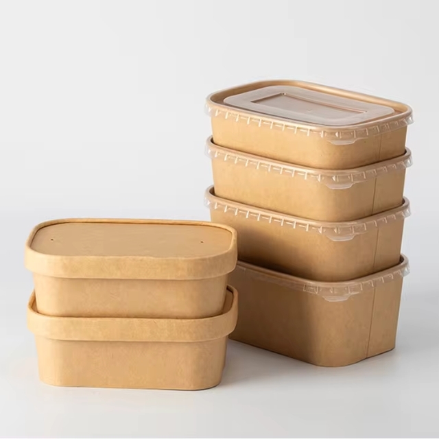 กล่องกระดาษคราฟท์ กล่องใส่อาหาร กล่องข้าว และ ฝาปิด 650ml/750ml/1000ml 