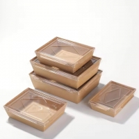 กล่องกระดาษคราฟท์ กล่องอาหาร กล่องสลัด และ ฝาพลาสติก 500ml/600ml/700ml/900ml/1200ml/1600ml 